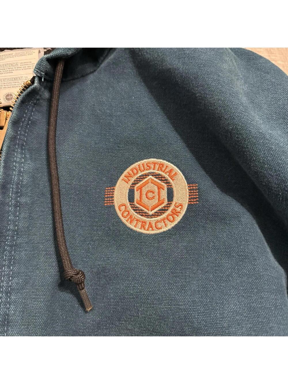 Vintage Rare Carhartt J25 DTL Dark Teal Insulated Full Zip Hooded Work Jacket L - Picture 6 of 11